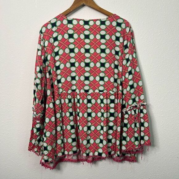 Crown & Ivy Multicolor Tassel Tie Front Bell Sleeve Rayon Blouse Women’s Size 3X - Picture 8 of 11